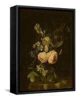 Fleurs dans un vase de verre sur une console de marbre-null-Framed Stretched Canvas