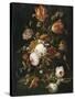 Fleurs dans une carafe de cristal avec une branche de pois et un escargot-Abraham Mignon-Stretched Canvas