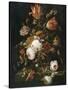 Fleurs dans une carafe de cristal avec une branche de pois et un escargot-Abraham Mignon-Stretched Canvas