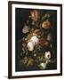 Fleurs dans une carafe de cristal avec une branche de pois et un escargot-Abraham Mignon-Framed Giclee Print