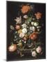 Fleurs dans une carafe de cristal placé sur un piédestal en pierre avec une libellule-Abraham Mignon-Mounted Giclee Print