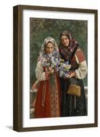 Fleurs Des Champs. (Meadow Flowers). Une Mere Et Sa Fille, Elegantes Dans Leurs Robes Folkloriques-Ivan Semyonovich Kulikov-Framed Giclee Print