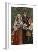 Fleurs Des Champs. (Meadow Flowers). Une Mere Et Sa Fille, Elegantes Dans Leurs Robes Folkloriques-Ivan Semyonovich Kulikov-Framed Giclee Print