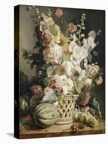 Fleurs et fruits dans une corbeille d'osier-Antoine Berjon-Stretched Canvas