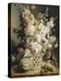Fleurs et fruits dans une corbeille d'osier-Antoine Berjon-Stretched Canvas