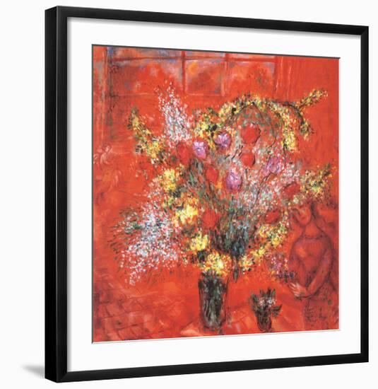 Fleurs Sur Fond Rouge, c.1970-Marc Chagall-Framed Art Print