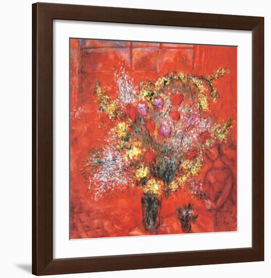 Fleurs Sur Fond Rouge, c.1970-Marc Chagall-Framed Art Print