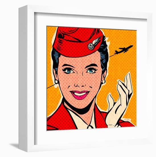 Flight attendant red-Bruno Pozzo-Framed Art Print