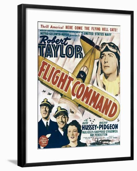 Flight Command, Walter Pidgeon, Robert Taylor, Ruth Hussey, Robert Taylor on Window Card, 1940-null-Framed Photo