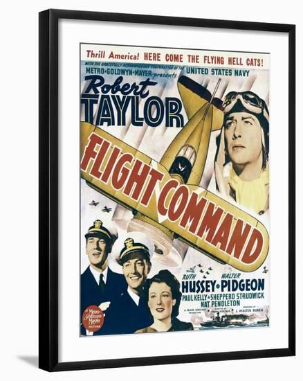 Flight Command, Walter Pidgeon, Robert Taylor, Ruth Hussey, Robert Taylor on Window Card, 1940-null-Framed Photo