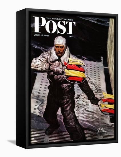 "Flight Controller on Aircraft Carrier," Saturday Evening Post Cover, June 12, 1943-Mead Schaeffer-Framed Stretched Canvas