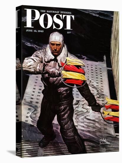 "Flight Controller on Aircraft Carrier," Saturday Evening Post Cover, June 12, 1943-Mead Schaeffer-Stretched Canvas