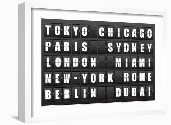 Flight Destination, Information Display Board Named World Cities Tokyo, Chicago, Paris, Sydney, Lon-cherkas-Framed Art Print