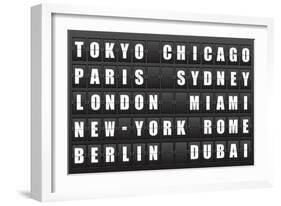 Flight Destination, Information Display Board Named World Cities Tokyo, Chicago, Paris, Sydney, Lon-cherkas-Framed Art Print