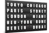 Flight Destination, Information Display Board Named World Cities Tokyo, Chicago, Paris, Sydney, Lon-cherkas-Mounted Art Print
