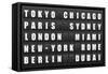 Flight Destination, Information Display Board Named World Cities Tokyo, Chicago, Paris, Sydney, Lon-cherkas-Framed Stretched Canvas