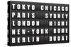 Flight Destination, Information Display Board Named World Cities Tokyo, Chicago, Paris, Sydney, Lon-cherkas-Stretched Canvas