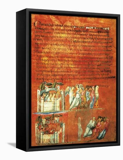 Flight of Loth and the Destruction of Sodom, Miniature from Genesis of Vienna-null-Framed Stretched Canvas