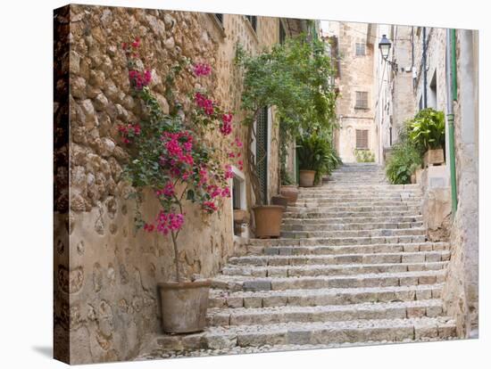 Flight of Steps in the Heart of the Village Fornalutx Near Soller, Mallorca, Balearic Islands, Spai-Ruth Tomlinson-Stretched Canvas