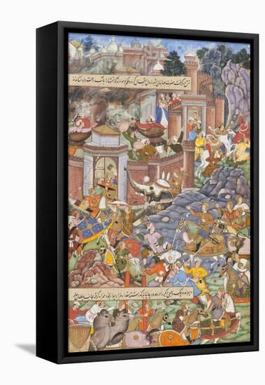 Flight of Sultan Bahadur During Humayun's 1535 Campaign in Gujarat, c.1590-Dharmdas-Framed Stretched Canvas
