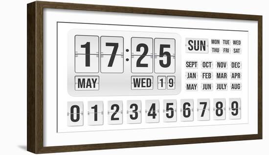 Flip Clock. Countdown Mechanical Timer with Hour Date Month Indicators, Analog Time Board Display W-Tetiana Lazunova-Framed Photographic Print