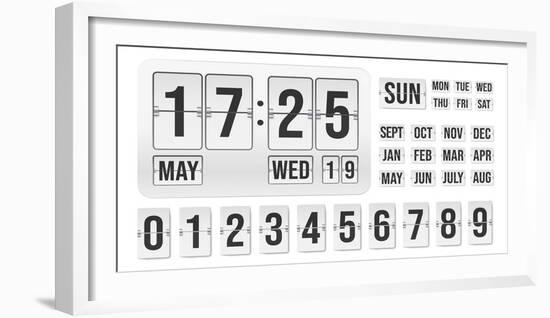 Flip Clock. Countdown Mechanical Timer with Hour Date Month Indicators, Analog Time Board Display W-Tetiana Lazunova-Framed Photographic Print