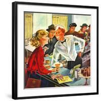 "Flirting Soda Jerk," October 11, 1947-Constantin Alajalov-Framed Giclee Print