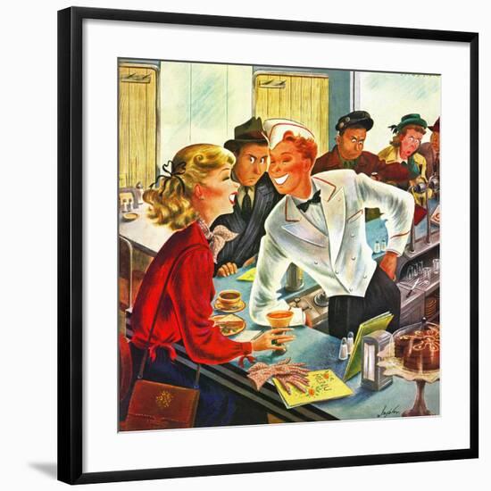 "Flirting Soda Jerk," October 11, 1947-Constantin Alajalov-Framed Giclee Print