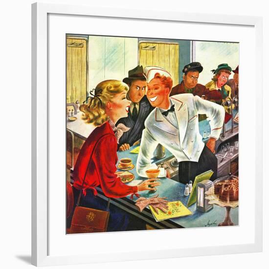 "Flirting Soda Jerk," October 11, 1947-Constantin Alajalov-Framed Giclee Print