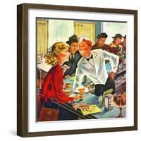 "Flirting Soda Jerk," October 11, 1947-Constantin Alajalov-Framed Giclee Print