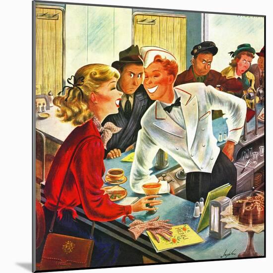 "Flirting Soda Jerk," October 11, 1947-Constantin Alajalov-Mounted Giclee Print