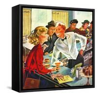 "Flirting Soda Jerk," October 11, 1947-Constantin Alajalov-Framed Stretched Canvas