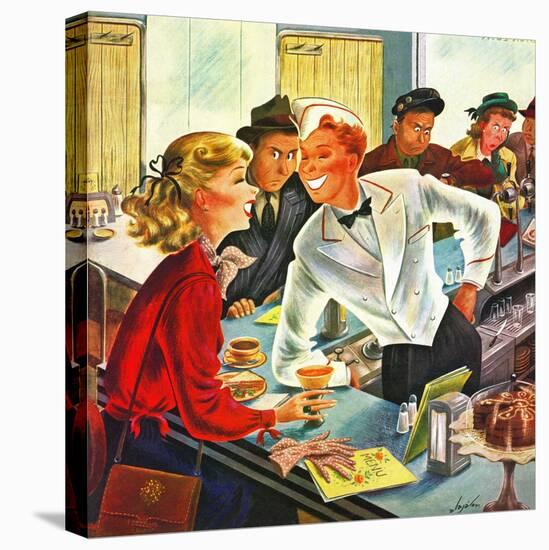 "Flirting Soda Jerk," October 11, 1947-Constantin Alajalov-Stretched Canvas
