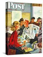 "Flirting Soda Jerk," Saturday Evening Post Cover, October 11, 1947-Constantin Alajalov-Stretched Canvas