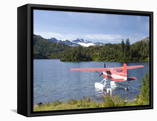 Float Plane Parked at Lake Side, Shrode Lake, Prince William Sound, Alaska, USA-null-Framed Stretched Canvas