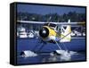 Float Plane Taxiing to Terminal on Lake Union, Washington, USA-William Sutton-Framed Stretched Canvas