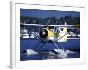 Float Plane Taxiing to Terminal on Lake Union, Washington, USA-William Sutton-Framed Photographic Print