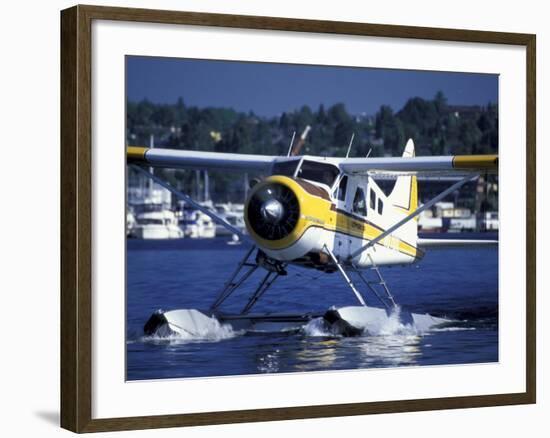 Float Plane Taxiing to Terminal on Lake Union, Washington, USA-William Sutton-Framed Photographic Print