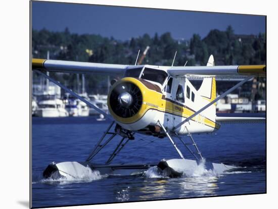 Float Plane Taxiing to Terminal on Lake Union, Washington, USA-William Sutton-Mounted Photographic Print