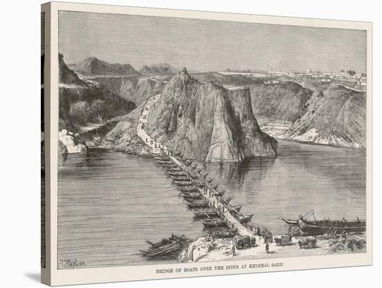 Floating Bridge Formed with Boats Across the Indus at Khushal Garh-T. Taylor-Stretched Canvas