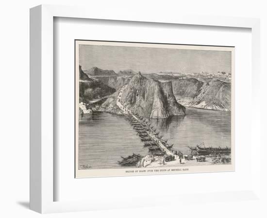 Floating Bridge Formed with Boats Across the Indus at Khushal Garh-T. Taylor-Framed Art Print