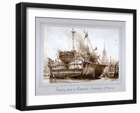 Floating Dock at Rotherhithe, London, C1810-Francois Louis Thomas Francia-Framed Giclee Print