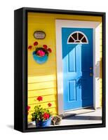 Floating Home Village Yellow Blue Door Houseboat Fisherman's Wharf Reflection Inner Harbor, Victori-BILLPERRY-Framed Stretched Canvas