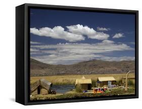 Floating Islands of Uros People, Traditional Reed Boats and Reed Houses, Lake Titicaca, Peru-Simon Montgomery-Framed Stretched Canvas