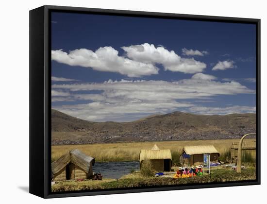 Floating Islands of Uros People, Traditional Reed Boats and Reed Houses, Lake Titicaca, Peru-Simon Montgomery-Framed Stretched Canvas