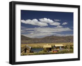 Floating Islands of Uros People, Traditional Reed Boats and Reed Houses, Lake Titicaca, Peru-Simon Montgomery-Framed Premium Photographic Print