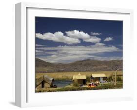 Floating Islands of Uros People, Traditional Reed Boats and Reed Houses, Lake Titicaca, Peru-Simon Montgomery-Framed Photographic Print