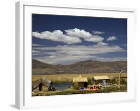 Floating Islands of Uros People, Traditional Reed Boats and Reed Houses, Lake Titicaca, Peru-Simon Montgomery-Framed Photographic Print