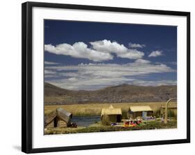 Floating Islands of Uros People, Traditional Reed Boats and Reed Houses, Lake Titicaca, Peru-Simon Montgomery-Framed Photographic Print