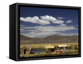 Floating Islands of Uros People, Traditional Reed Boats and Reed Houses, Lake Titicaca, Peru-Simon Montgomery-Framed Stretched Canvas